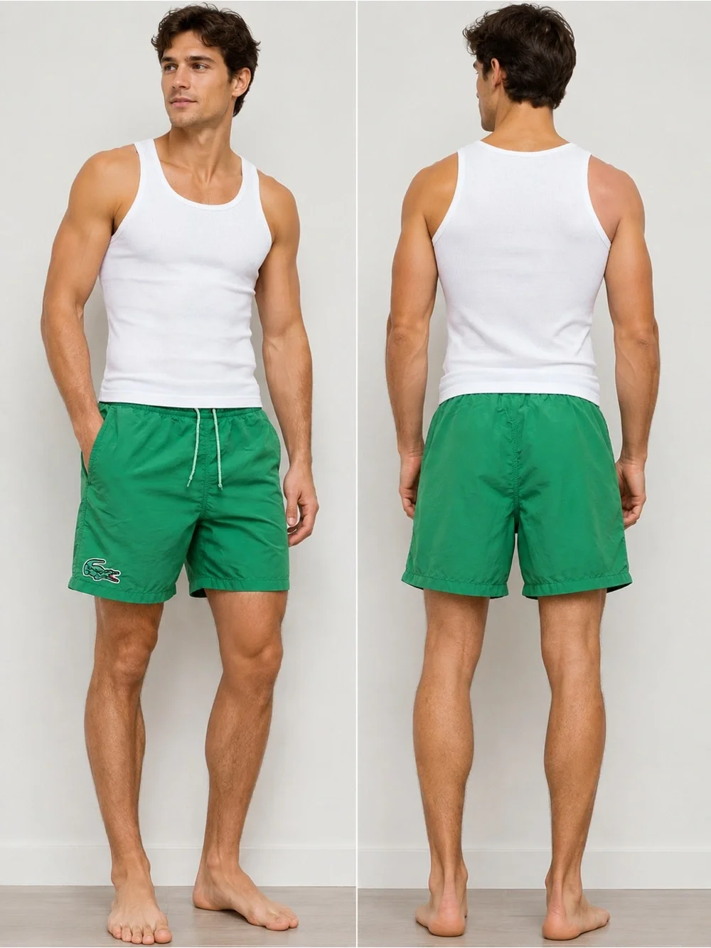 Lacoste Men’s Green Swim Trunks Shorts Crocodile Logo Size Small